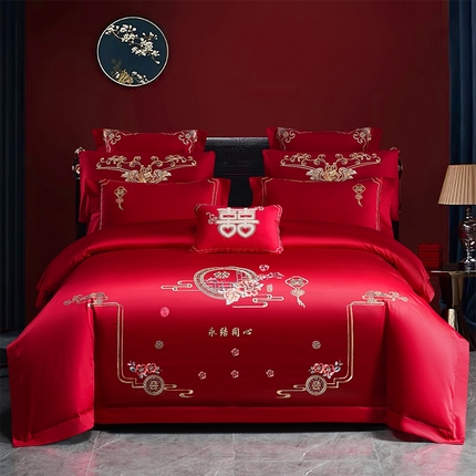 91家纺网 家纺一手货源 找家纺 （总）博之洋婚庆 2025新款全棉长绒棉婚庆刺绣四件套多件套系列