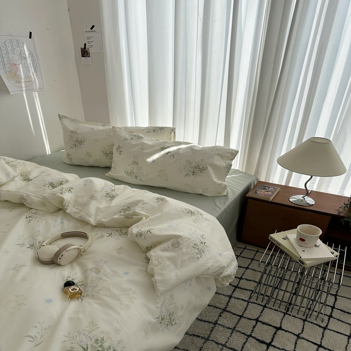 91家纺网 家纺一手货源 找家纺 尺素 2025新款全棉卡通可爱儿童四件套纯棉活性A类被套学生宿舍三件套1.8床笠双人床单 薄荷小兔