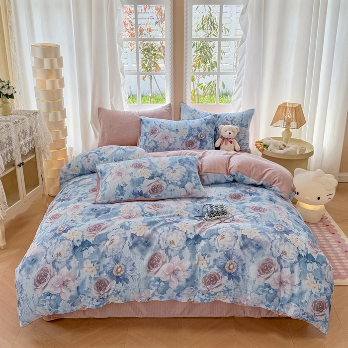 91家纺网 家纺一手货源 找家纺 壹号库 2025新款A类提花有氧彩竺绵四件套 水墨兰花