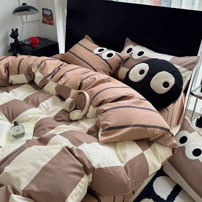 91家纺网 家纺一手货源 找家纺 吉象 2025新款大眼睛毛巾绣四件套 大眼睛-摩卡