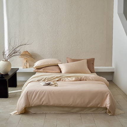 咏绒家纺工厂店 2025新款60支奥地利兰精天丝纯色天丝棉四件套 可可（可可牛奶-优雅驼）