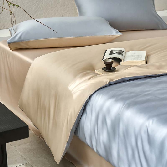 91家纺网 家纺一手货源 找家纺 咏绒家纺工厂店 2025新款60支奥地利兰精天丝纯色天丝棉四件套 岩岭（朦胧灰-小麦色）