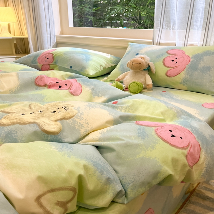 91家纺网 家纺一手货源 找家纺 吉象家纺13070全棉四件套纯棉四件套直播小清新男孩女蜡笔画