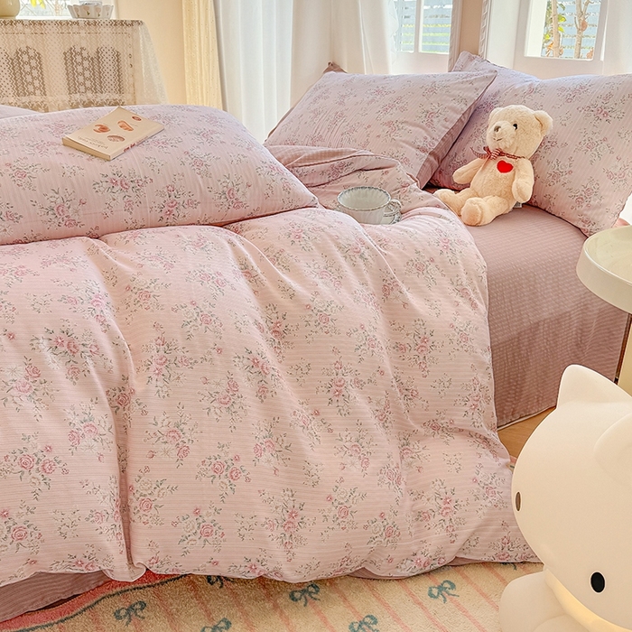 91家纺网 家纺一手货源 找家纺 壹号库 2025新款A类提花有氧彩竺绵四件套 桃花诺