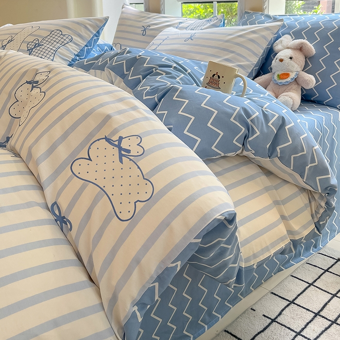 91家纺网 家纺一手货源 找家纺 吉象家纺13070全棉四件套纯棉四件套直播小清新男孩女奔跑兔