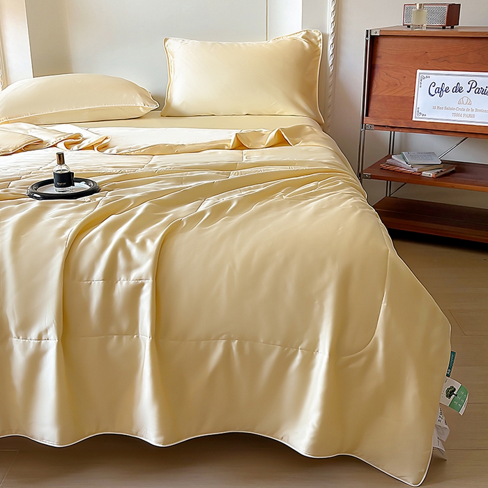 91家纺网 家纺一手货源 找家纺 百寐 2025新款60S兰精天丝夏被系列 奶昔黄