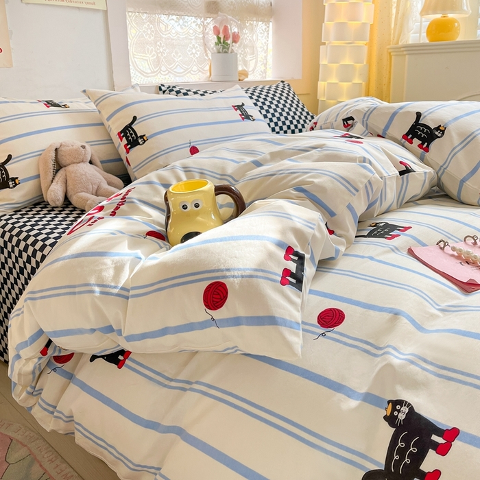 91家纺网 家纺一手货源 找家纺 吉象家纺13070全棉四件套纯棉四件套直播小清新男孩女cat猫