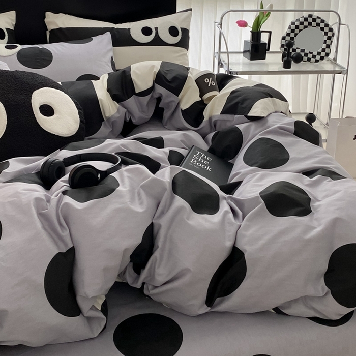 91家纺网 家纺一手货源 找家纺 吉象 2025新款大眼睛毛巾绣四件套 大眼睛-波点魅惑黑