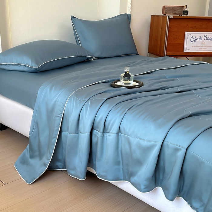 91家纺网 家纺一手货源 找家纺 百寐 2025新款60S兰精天丝夏被系列 管蓝