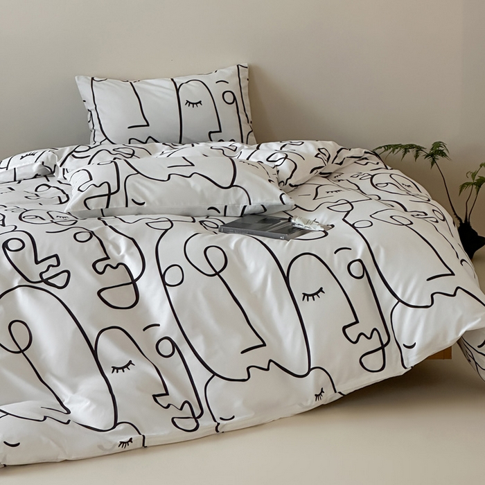 91家纺网 家纺一手货源 找家纺 （总）艾沁2025新品全棉简约黑白四件套-白日梦黑