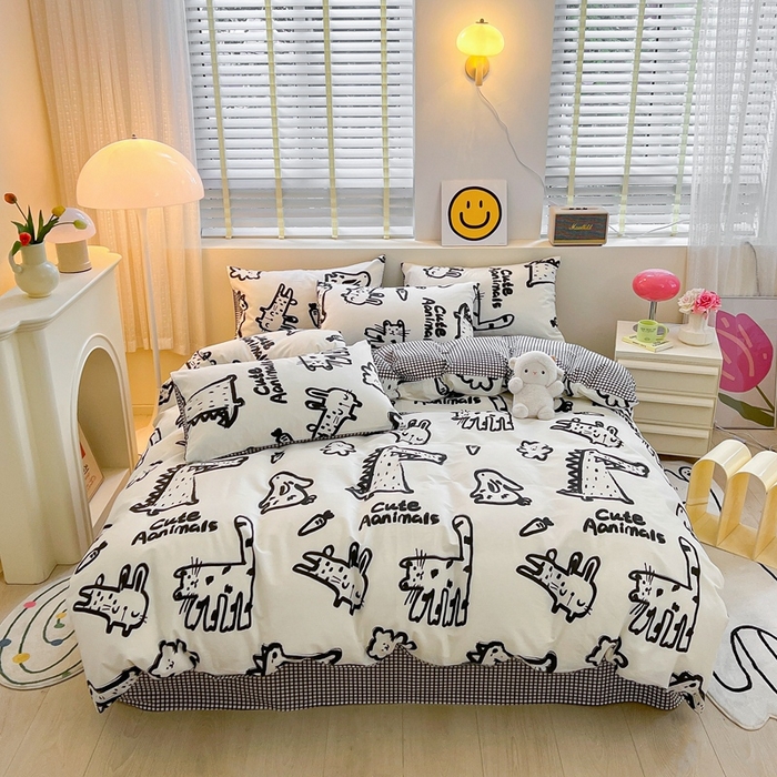 91家纺网 家纺一手货源 找家纺 吉象家纺13070全棉四件套纯棉四件套直播小清新男孩女漫画家