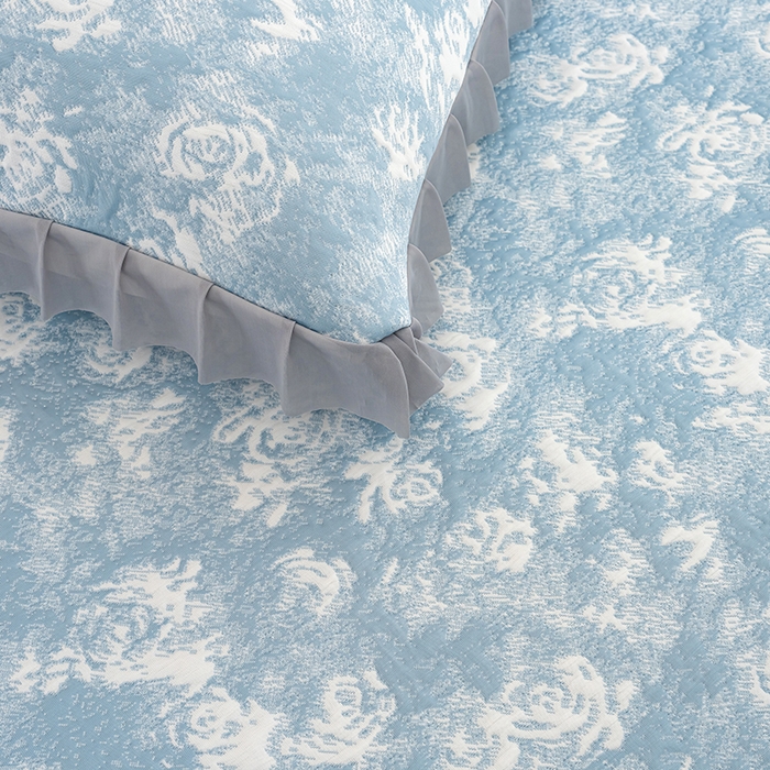 91家纺网 家纺一手货源 找家纺 冬然家纺2025新款冰豆豆榻榻米凉席 梦幻玫瑰-蓝