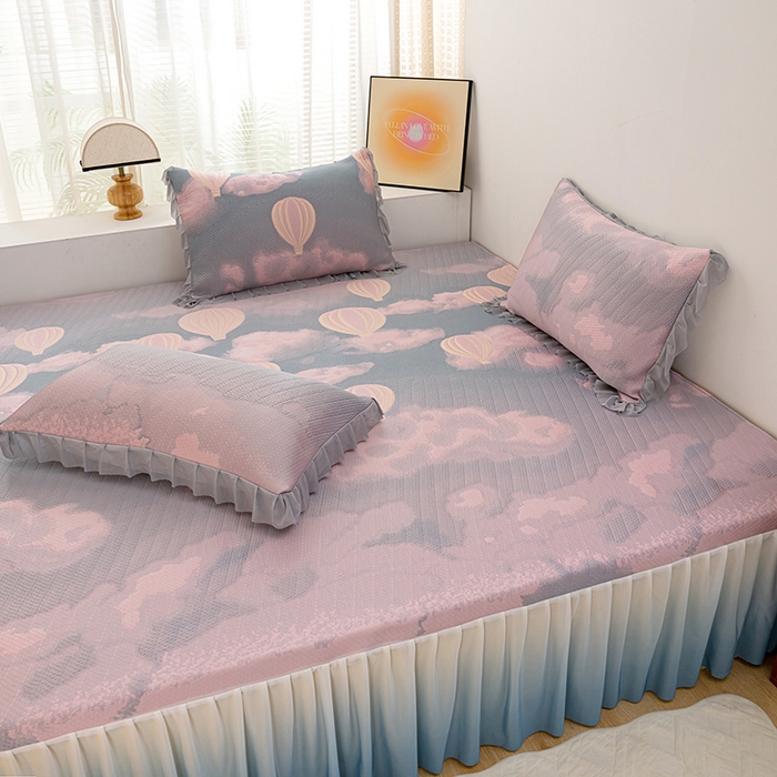 91家纺网 家纺一手货源 找家纺 冬然家纺2025新款冰豆豆榻榻米凉席 梦幻气球-粉