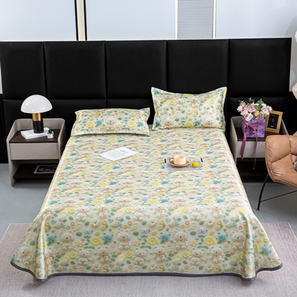 91家纺网 家纺一手货源 找家纺 念家居 2025新款5D数码印花凉感丝凉席款 活力熊-黄