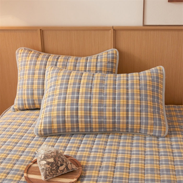 91家纺网 家纺一手货源 找家纺 伊人坊2025新款全棉色织水洗棉六面全包床笠床垫保护套无印风 夹棉床围-黄调格