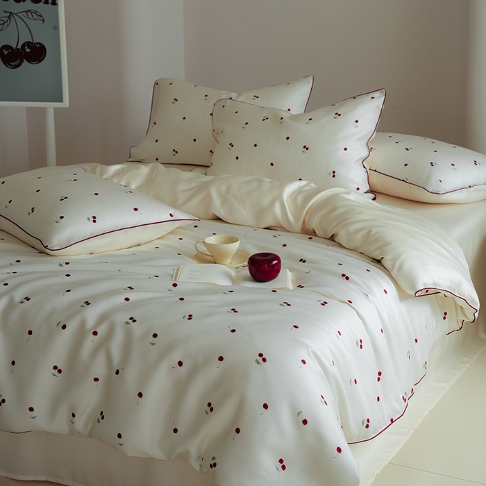 91家纺网 家纺一手货源 找家纺 简纯主义 2025新款兰精天丝印花四件套 樱桃白