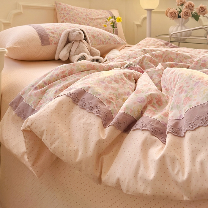 91家纺网 家纺一手货源 找家纺 安莱生活2025新款全棉纯棉小碎花刺绣花边款夏被夏凉被空调被 羽希