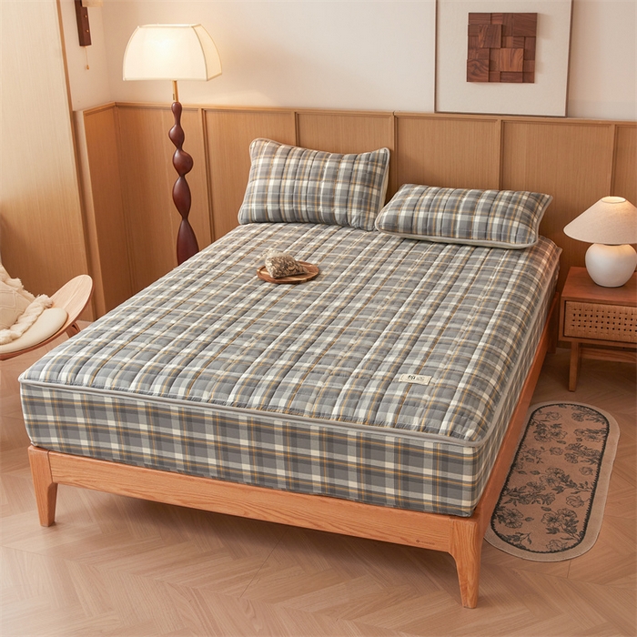 91家纺网 家纺一手货源 找家纺 伊人坊2025新款全棉色织水洗棉六面全包床笠床垫保护套无印风 单层床围-诺卡格