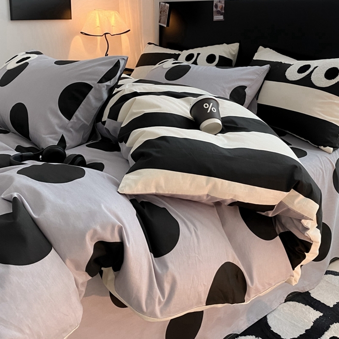 91家纺网 家纺一手货源 找家纺 吉象 2025新款大眼睛毛巾绣四件套 大眼睛-波点魅惑黑