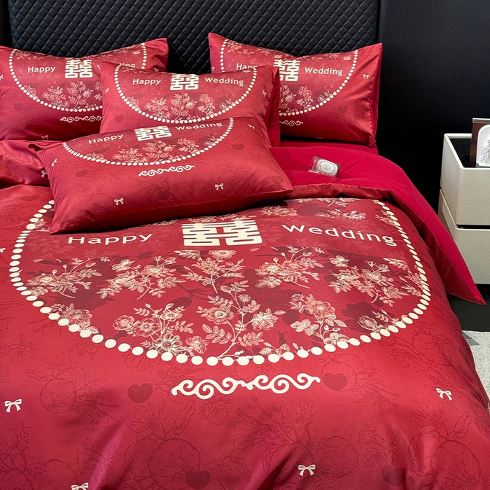 91家纺网 家纺一手货源 找家纺 （总）奥汀洛家纺 2025新款亲肤棉数码印花婚庆四件套