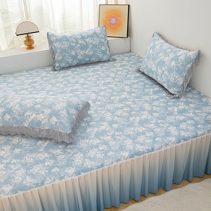 91家纺网 家纺一手货源 找家纺 冬然家纺2025新款冰豆豆榻榻米凉席 梦幻玫瑰-蓝