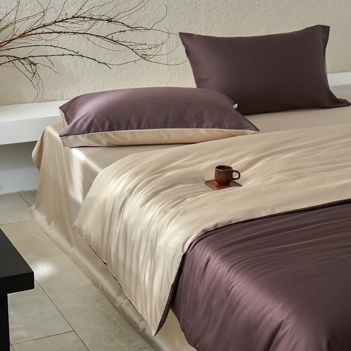 91家纺网 家纺一手货源 找家纺 咏绒家纺工厂店 2025新款60支奥地利兰精天丝纯色天丝棉四件套 摩卡（摩卡-大麦茶）