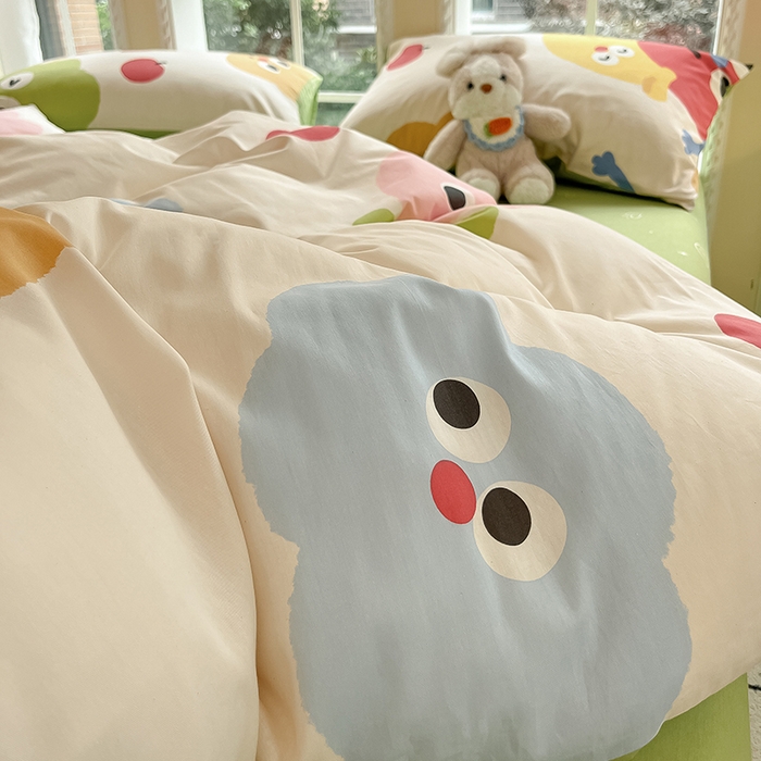 91家纺网 家纺一手货源 找家纺 吉象家纺13070全棉四件套纯棉四件套直播小清新男孩女微笑天团