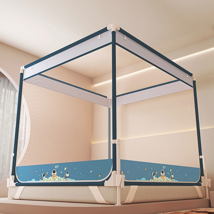 91家纺网 家纺一手货源 找家纺 迪凡保罗蚊帐 2025新款2508围栏级防摔数码印花坐床蚊帐 深灰