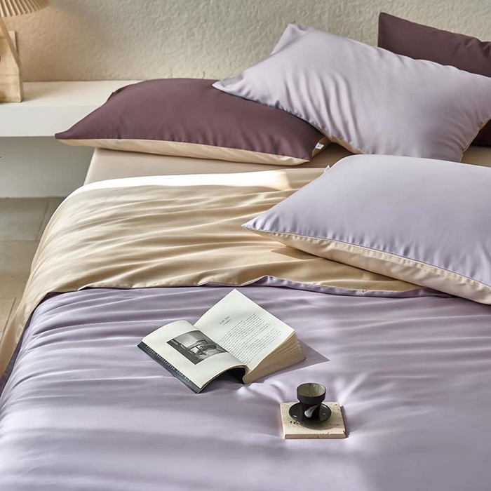 91家纺网 家纺一手货源 找家纺 咏绒家纺工厂店 2025新款60支奥地利兰精天丝纯色天丝棉四件套 紫缇（紫缇-小麦色）