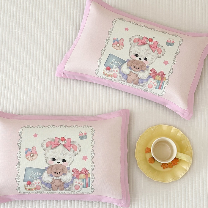 91家纺网 家纺一手货源 找家纺 嗨生活 2025新款大版儿童冰丝枕套 幼儿园枕套 公主小熊