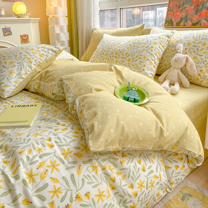 91家纺网 家纺一手货源 找家纺 吉象家纺13070全棉四件套纯棉四件套直播小清新男孩女春野