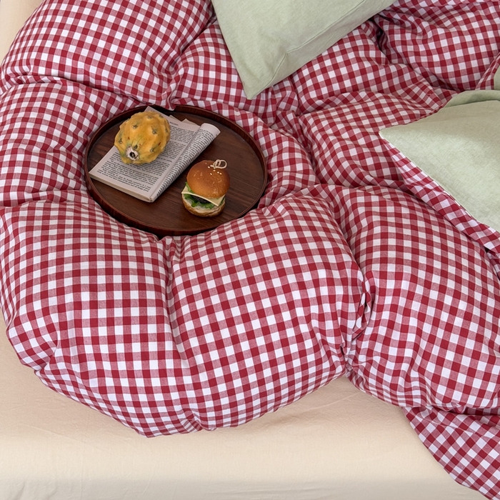 91家纺网 家纺一手货源 找家纺 （总）艾沁2025新款全棉色织水洗棉西瓜色撞色四件套