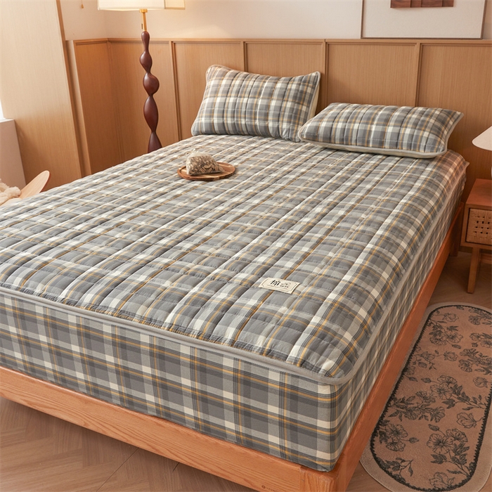 91家纺网 家纺一手货源 找家纺 伊人坊2025新款全棉色织水洗棉六面全包床笠床垫保护套无印风 单层床围-诺卡格