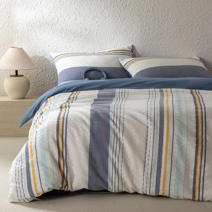 91家纺网 家纺一手货源 找家纺 简宜家居（朝初家纺） 2025新款华夫纯棉格色织提花四件套 初色-蓝