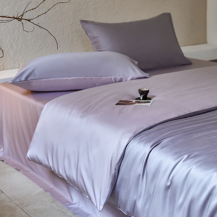 91家纺网 家纺一手货源 找家纺 咏绒家纺工厂店 2025新款60支奥地利兰精天丝纯色天丝棉四件套 紫萱（紫萱草-紫缇）