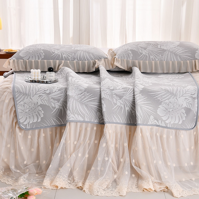 91家纺网 家纺一手货源 找家纺 家之硕家纺 2025春夏新款凉感提花凉席三件套-夏日清凉系列 夏日清凉---浅灰