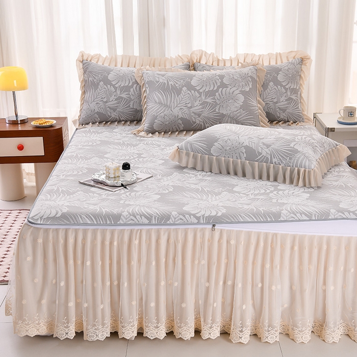 91家纺网 家纺一手货源 找家纺 家之硕家纺 2025春夏新款凉感提花凉席三件套-夏日清凉系列 夏日清凉---浅灰