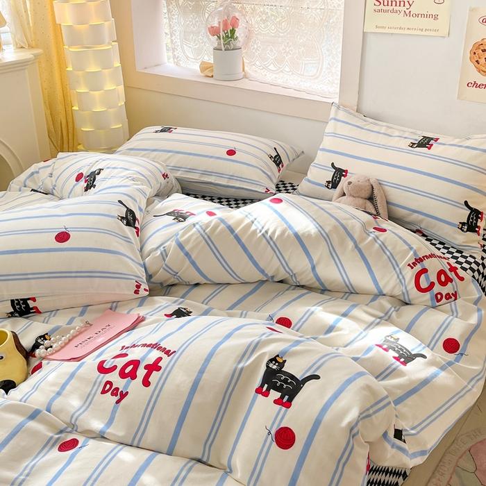 91家纺网 家纺一手货源 找家纺 吉象家纺13070全棉四件套纯棉四件套直播小清新男孩女cat猫