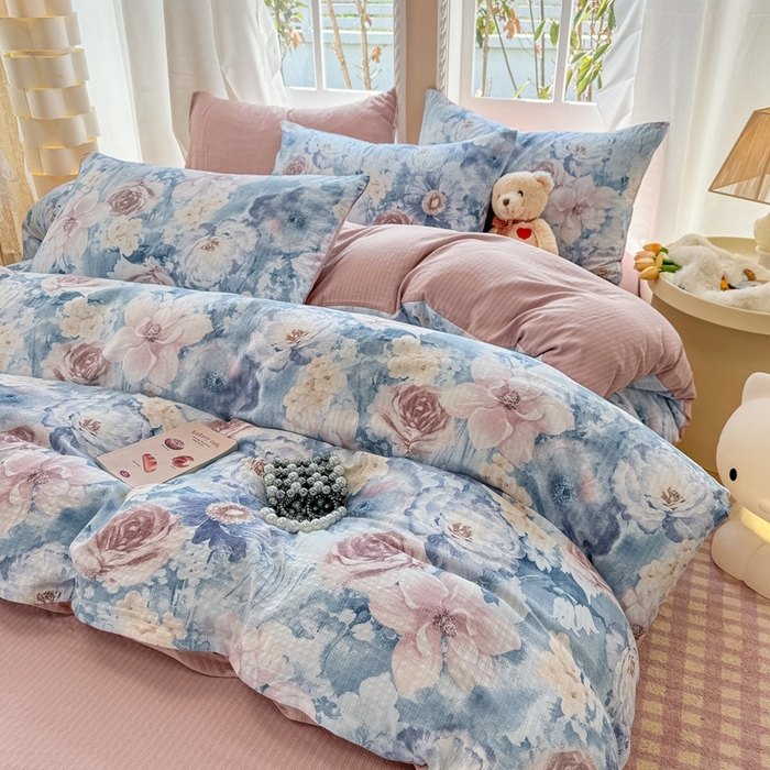 91家纺网 家纺一手货源 找家纺 壹号库 2025新款A类提花有氧彩竺绵四件套 水墨兰花