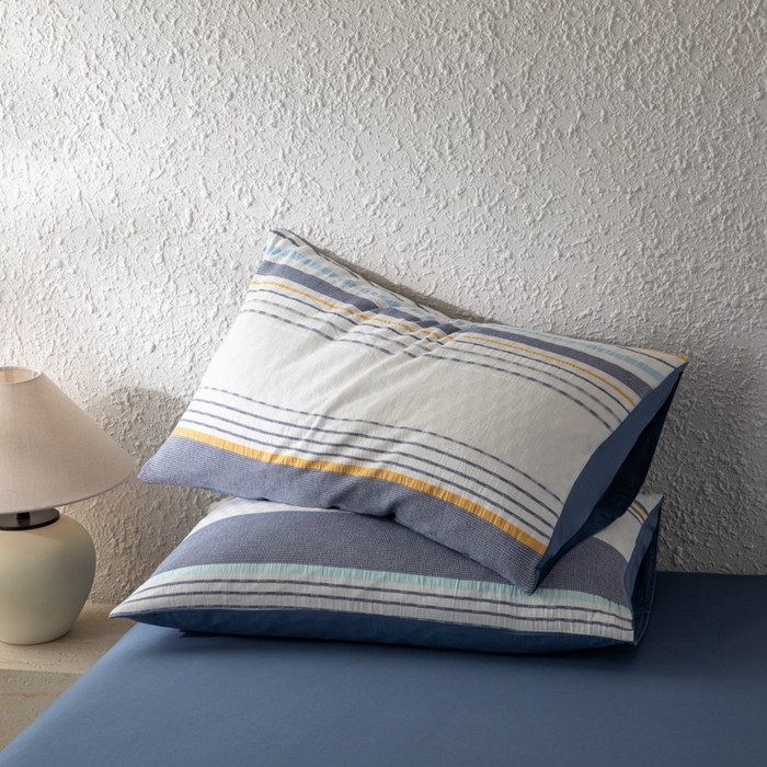 91家纺网 家纺一手货源 找家纺 简宜家居（朝初家纺） 2025新款华夫纯棉格色织提花四件套 初色-蓝