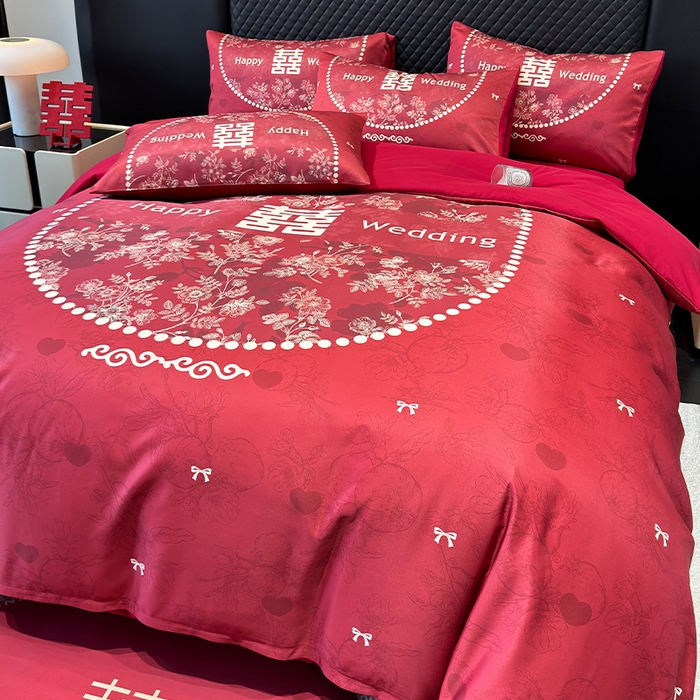 91家纺网 家纺一手货源 找家纺 （总）奥汀洛家纺 2025新款亲肤棉数码印花婚庆四件套