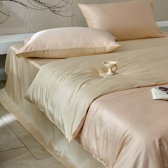 91家纺网 家纺一手货源 找家纺 咏绒家纺工厂店 2025新款60支奥地利兰精天丝纯色天丝棉四件套 可可（可可牛奶-优雅驼）