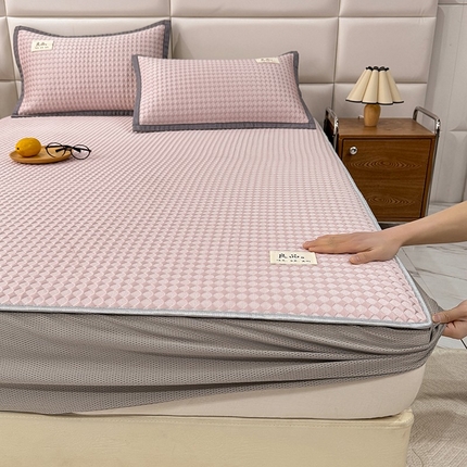 518家纺 2025春夏新款550克PE中分子豆豆凉席【提供买家秀】床笠款【提供买家秀】 菱格-粉