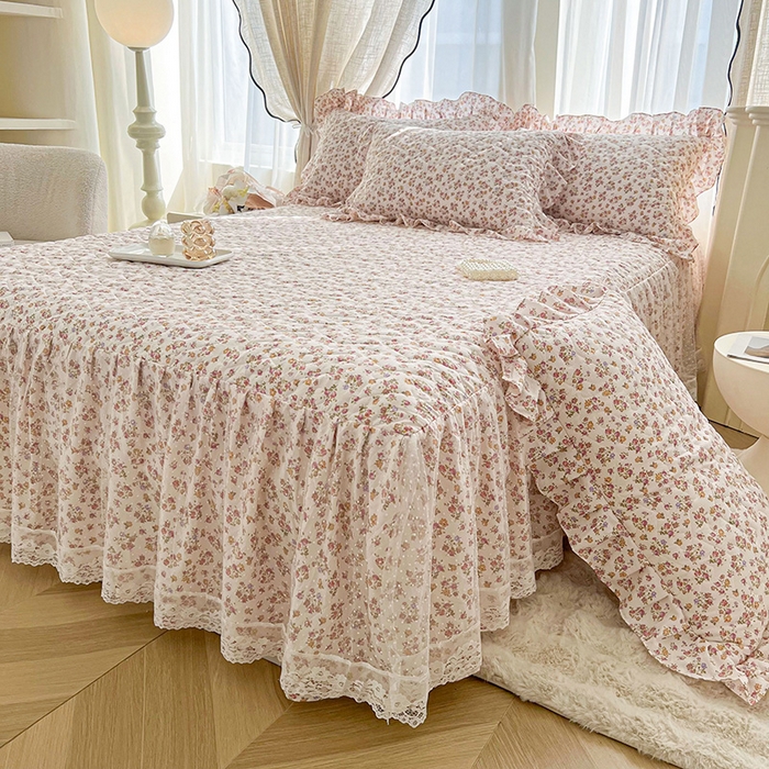 91家纺网 家纺一手货源 找家纺 宜凡家纺 2025新款糯糯棉全夹棉床笠式床裙四件套 繁花熙悦