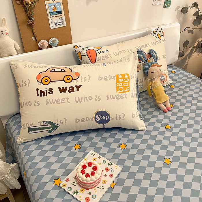 91家纺网 家纺一手货源 找家纺 吉象家纺13070全棉四件套纯棉四件套直播小清新男孩女汽车向导