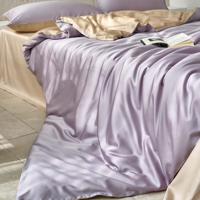 91家纺网 家纺一手货源 找家纺 咏绒家纺工厂店 2025新款60支奥地利兰精天丝纯色天丝棉四件套 紫缇（紫缇-小麦色）