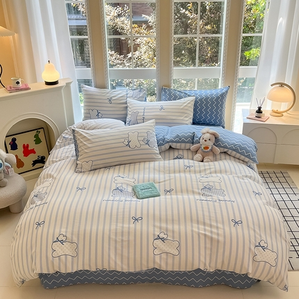 吉象家纺13070全棉四件套纯棉四件套直播小清新男孩女奔跑兔