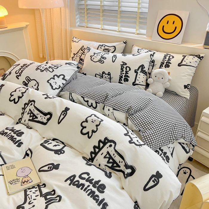 91家纺网 家纺一手货源 找家纺 吉象家纺13070全棉四件套纯棉四件套直播小清新男孩女漫画家