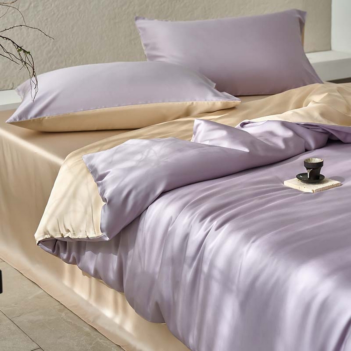 91家纺网 家纺一手货源 找家纺 咏绒家纺工厂店 2025新款60支奥地利兰精天丝纯色天丝棉四件套 紫缇（紫缇-小麦色）