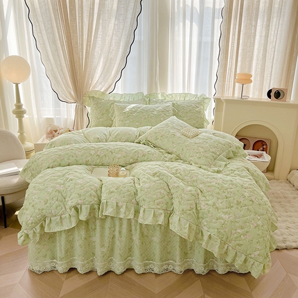 宜凡家纺 2025新款糯糯棉全夹棉床笠式床裙四件套 藤蔓花影